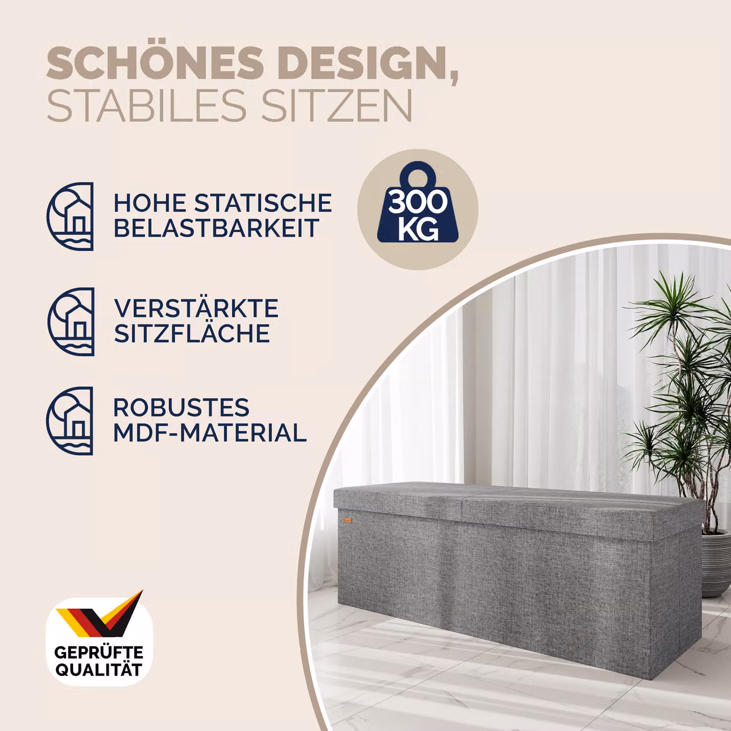 Cassapanca Casaria® grigio chiaro con seduta imbottita L: 115 cm, P: 38 cm, H: 38 cm – 2