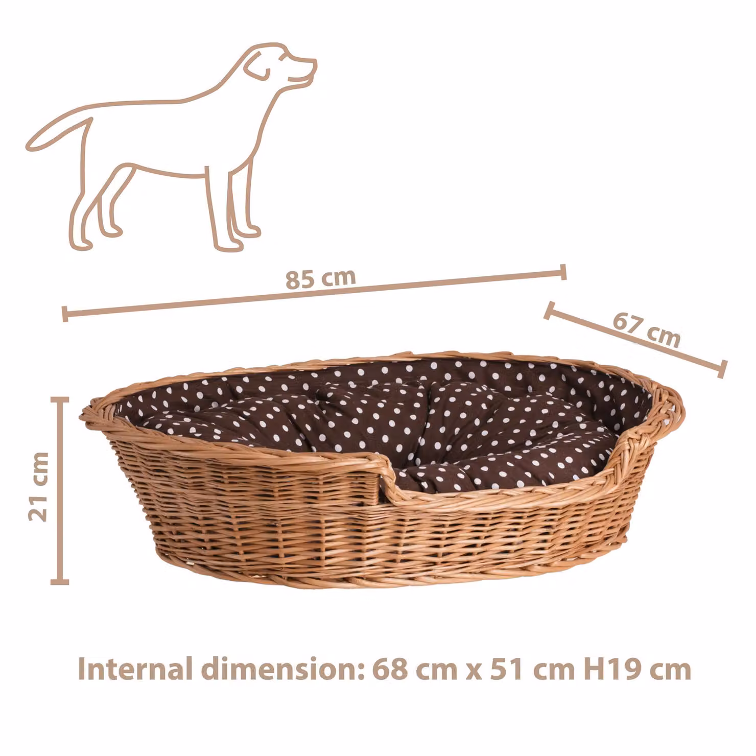 Cestino per cani in vimini ovale con cuscino 85X67 H21 CM