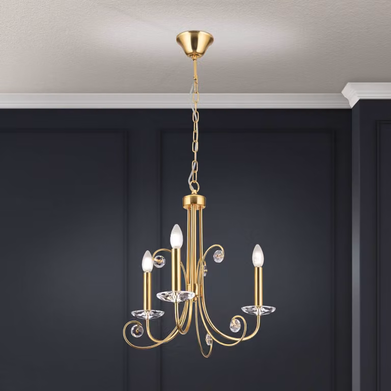 ORION Lampadario di cristallo Ariane, dimmerabile, Ottone / Oro, Soggiorno / Sala da pranzo, Metallo, Lampadario di cristallo