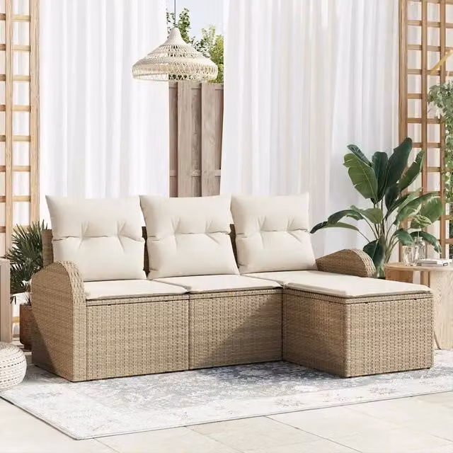 Set di divani 4 pz Beige e Bianco polyrattan 3354660