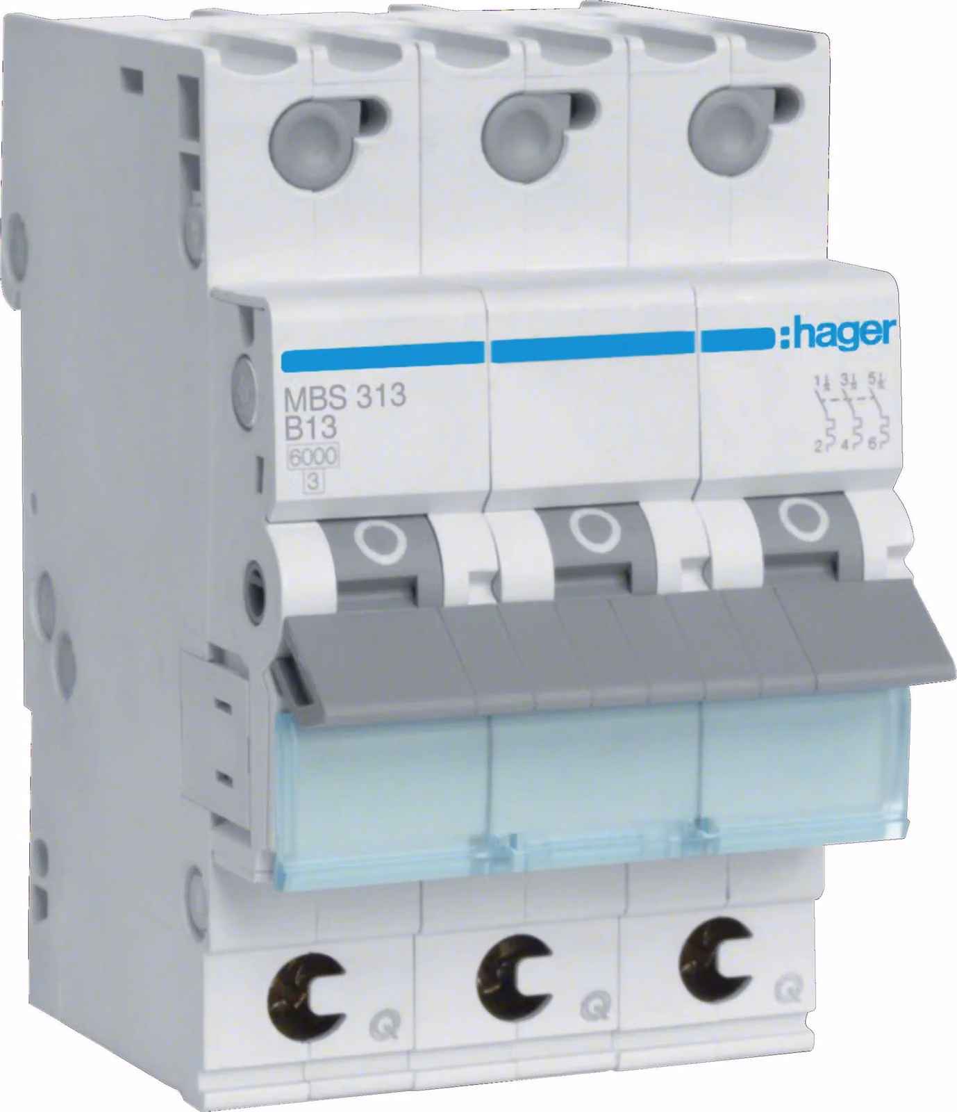 Interruttore LS Hager a 3 poli 6 kA caratteristica B 13 A 3 moduli Hager MBS313, 1 pz.