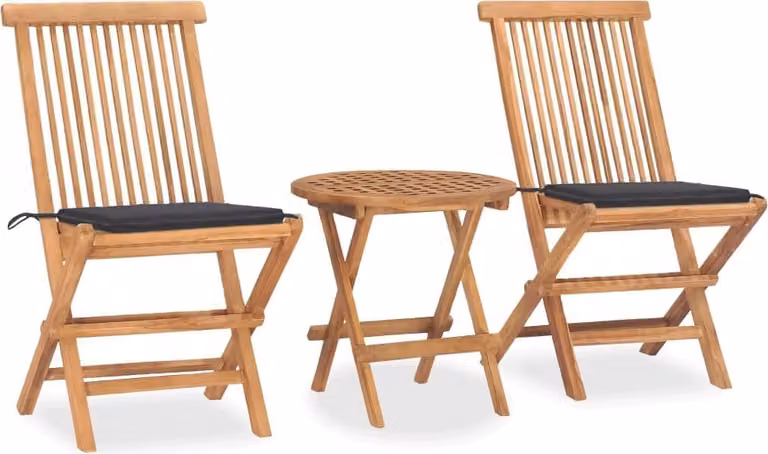 Maison Exclusive - Set da Pranzo Giardino Pieghevole 3 pz Cuscino Massello di Teak