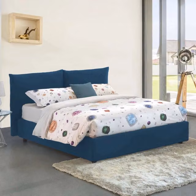 Letto Matrimoniale Arpino Talamo Italia con Materasso in Schiuma e Base Contenitore Alzabile, Blu, 160x200 cm – 1