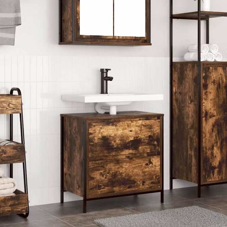 Mobile Lavabo da Bagno con Cassetti vidaXL in Rovere Fumo Marrone L: 60 cm, P: 34,5 cm, H: 60 cm