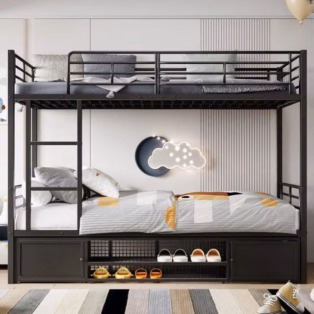 letto a castello metallo nero 90 x 200 cm