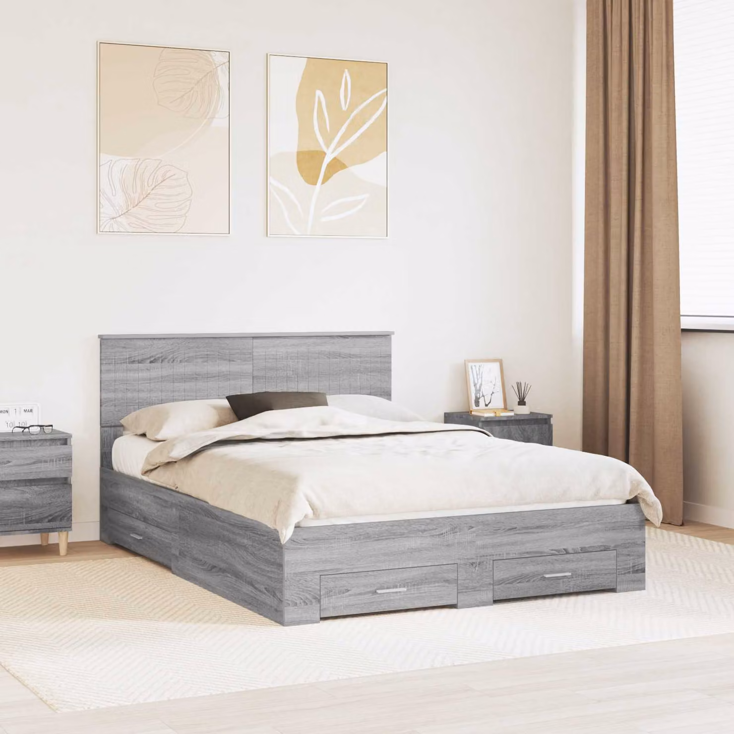 Letto con cassetto vidaXL in legno Sonoma grigio L/P/H: 200 x 140 x 90 cm