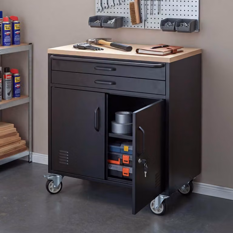 Carrello da officina HWC-R18, carrello mobile per utensili, con serratura, dotato di ruote, scomparti portaoggetti, cassetti, realizzato in acciaio, dimensioni 85x75x53 cm, colore nero