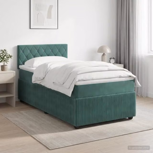 Letto box spring con materasso vidaXL in velluto verde con base contenitore L/P: 100 x 200 cm – 1