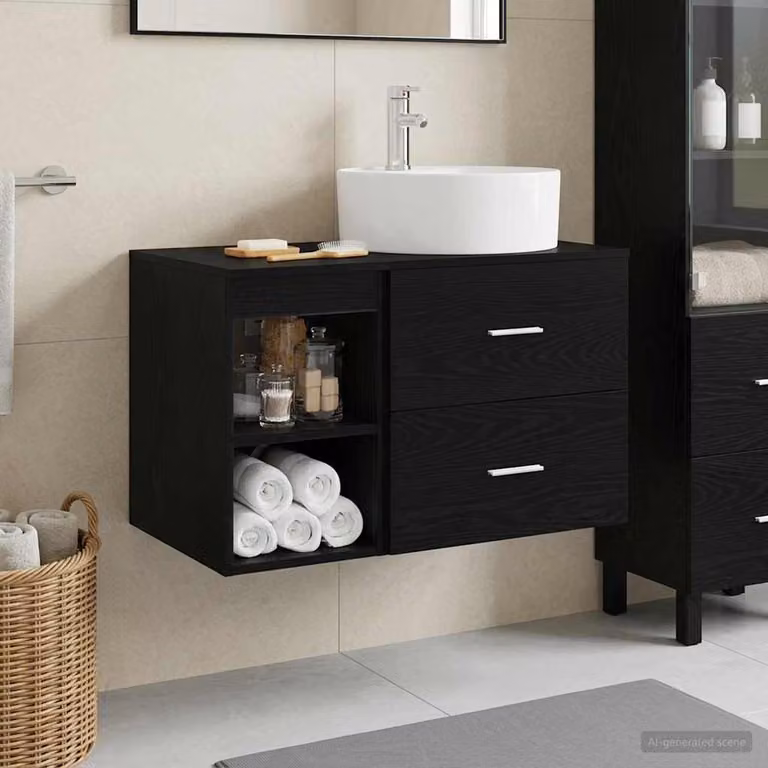 Set di mobili per il bagno moderno vidaXL composto da mobile lavabo e mobile laterale in nero opaco