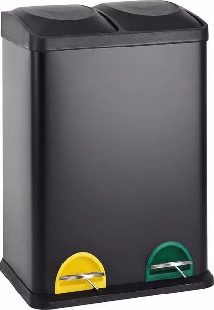 Contenitore di raccolta rifiuti pedale da 40 litri con separazione dei rifiuti - 2 x 20 L contenitore di raccolta rifiuti in nero