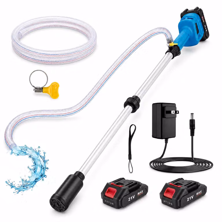 Pompe per serbatoi di raccolta dell'acqua piovana a batteria, 21V, 2400 l/h, portata massima 3 metri, 2 batterie da 1500 mAh, motore brushless
