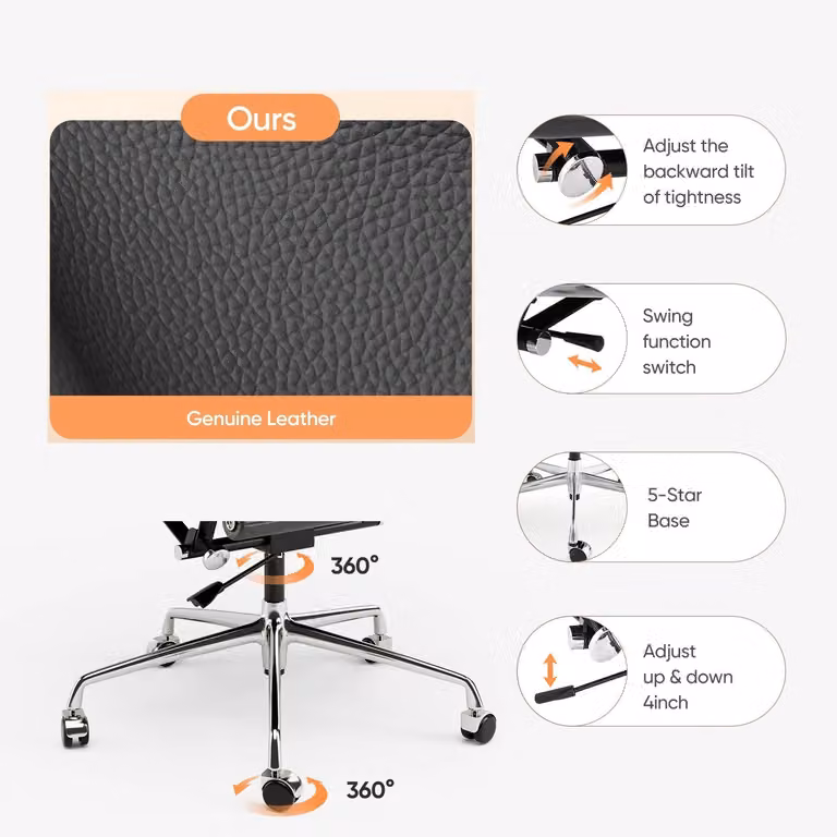 Sedia da ufficio, design ergonomico, regolabile in altezza, colore nero, schienale alto