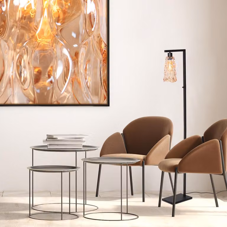 Lampada da terra - nero - Vidrio - vetro metallo - lampada in vetro colorato - E27 - 3838ZW - Steinhauer