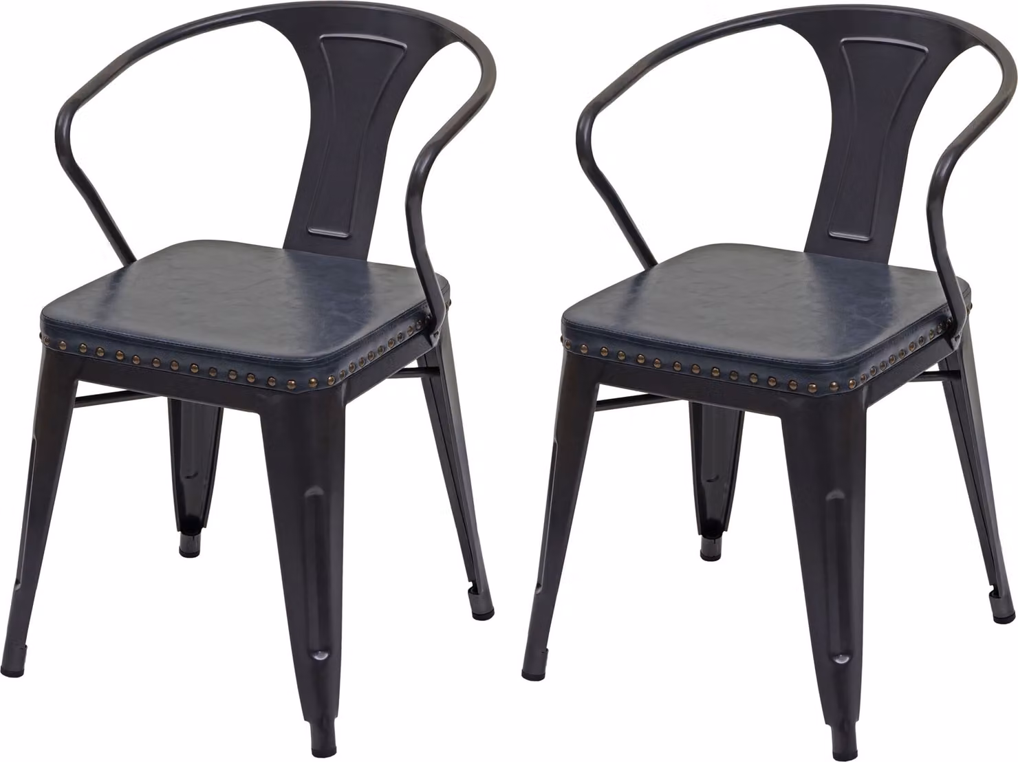 set di 2 sedie da sala da pranzo HWC-H10d, sedia da cucina sedia Chesterfield metallo imitazione pelle industriale gastronomia ~ nero-grigio