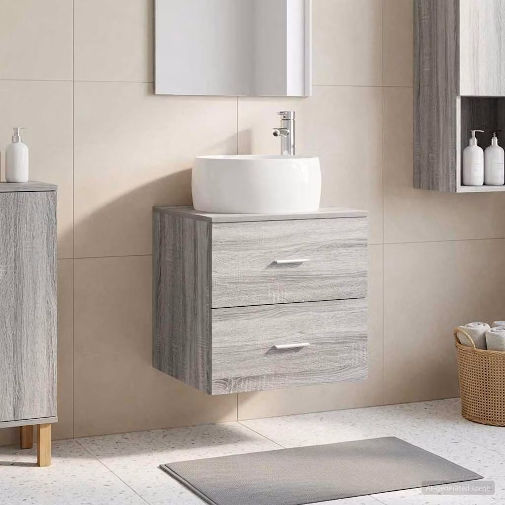 Lavabo da parete moderno vidaXL in legno e MDF color grigio e argento, L: 49,5 cm, P: 44,5 cm, H: 66 cm