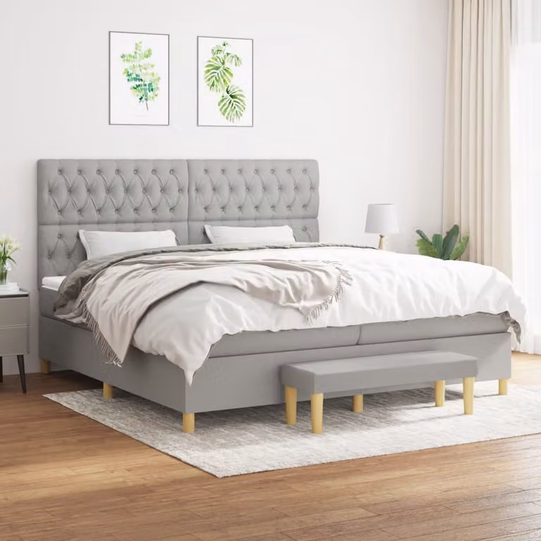 vidaXL Giroletto a Molle Ibrido con Materasso in Tessuto Grigio e Bianco L/P/H: 200 x 200 x 25 cm