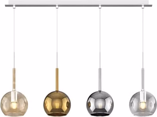 Lampadario Rettangolare Contemp Future Metallo Cromo Vetro Multicolor 4 Luci E27