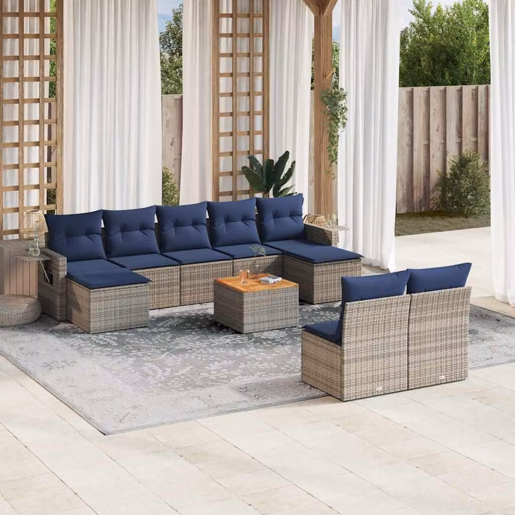 Maison Exclusive - Set divano da giardino 10 pezzi con cuscini, grigio, polyrattan