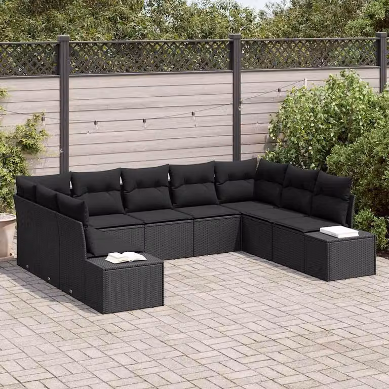 Maison Exclusive - Set da giardino composto da 9 pezzi, divano in rattan sintetico nero