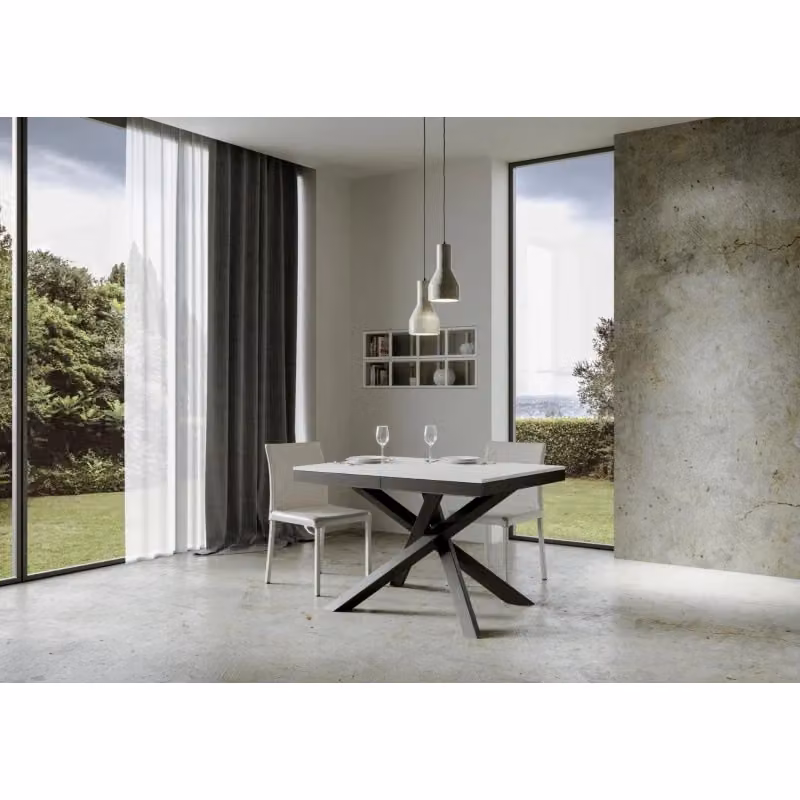 Tavolo allungabile Itamoby Volantis Evolution rettangolare con telaio in metallo antracite e piano bianco frassino L/P: 120 x 90 cm, estensibile fino a 380 cm – 2