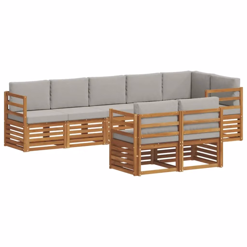 Set di divani da esterno a L vidaXL in legno di acacia con cuscini beige e grigi – 2