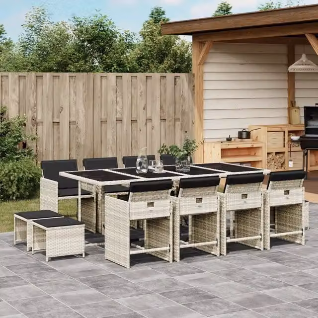 Set da Pranzo da Giardino 13pz con Cuscini Grigio in Polyrattan 3277930