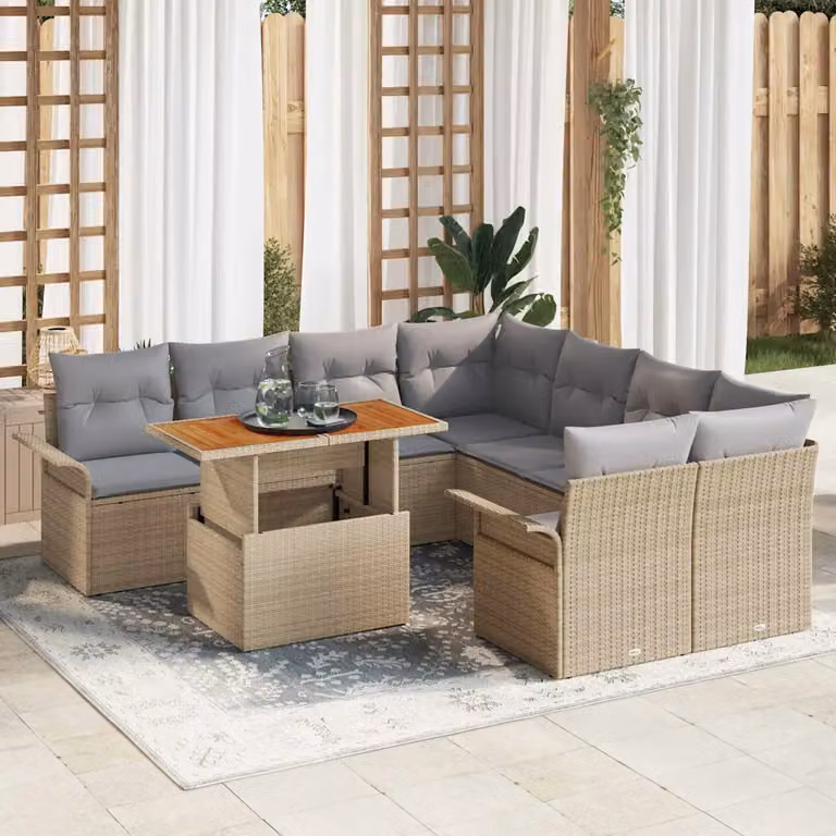 Set Divano da Giardino vidaXL a Forma a L con Tavolino, Struttura in Acciaio e Cuscini Beige e Grigio