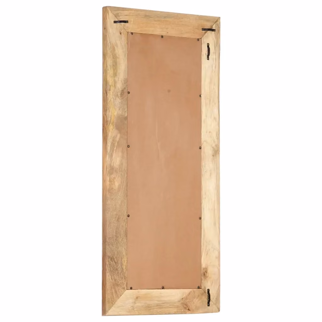 Specchio da parete rettangolare in legno di mango intagliato a mano vidaXL, Bianco e Marrone, L: 110 cm, H: 50 cm, P: 1 cm – 2