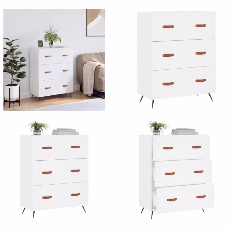 vidaXL Cassettiera bianca 69,5x34x90 cm in legno - Cassettiera - Cassettiera - Cassettiera - Cassettiera - Cassettiera