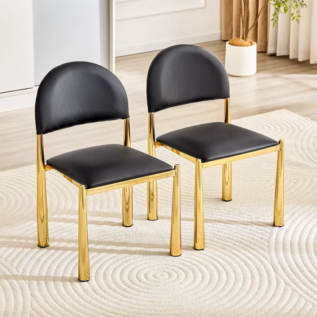 Set di 2 sedie da pranzo moderne WISHDOR in ecopelle nera con gambe in metallo per cucina e sala da pranzo – 2