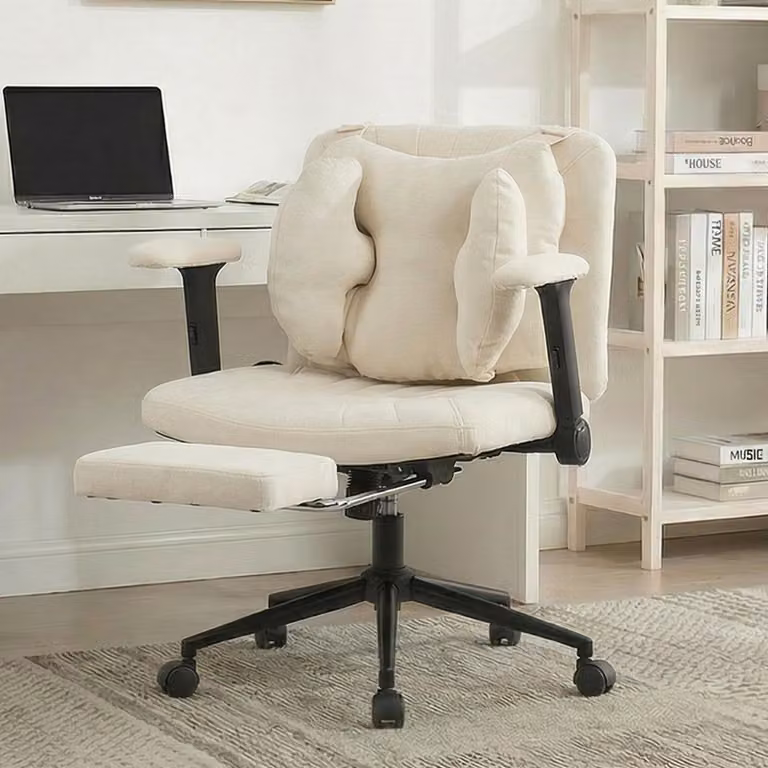 Sedia da ufficio per l'uso in casa, girevole, regolabile in altezza, con poggiapiedi, portata massima 150 kg, con braccioli, ruote beige