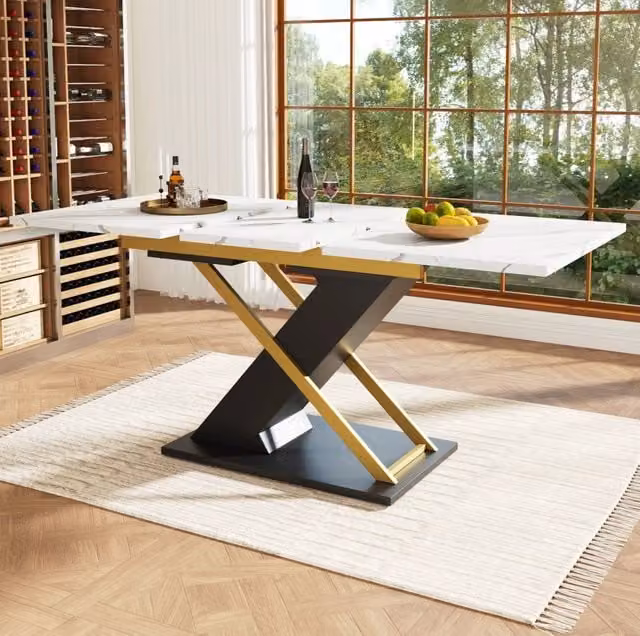 Tavolo da pranzo allungabile 120-160x80 cm in MDF effetto marmo nero