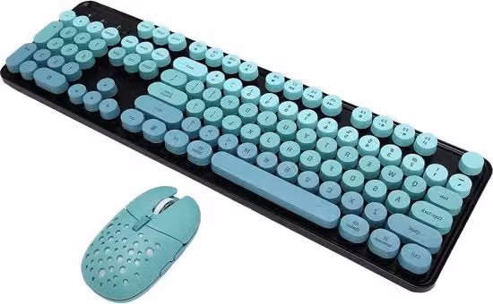 Set Tastiera e Mouse Wireless a Membrana con Tecnologia Bluetooth, Colore Blu e Turchese