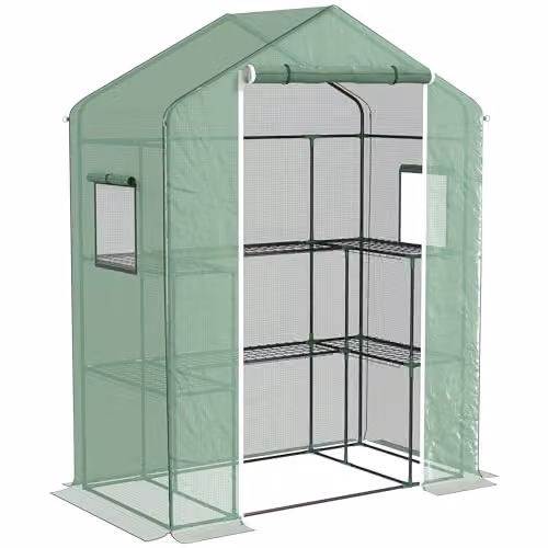 Outsunny Serra da giardino PE con ripiani 3 livelli 140x73x190 cm Verde