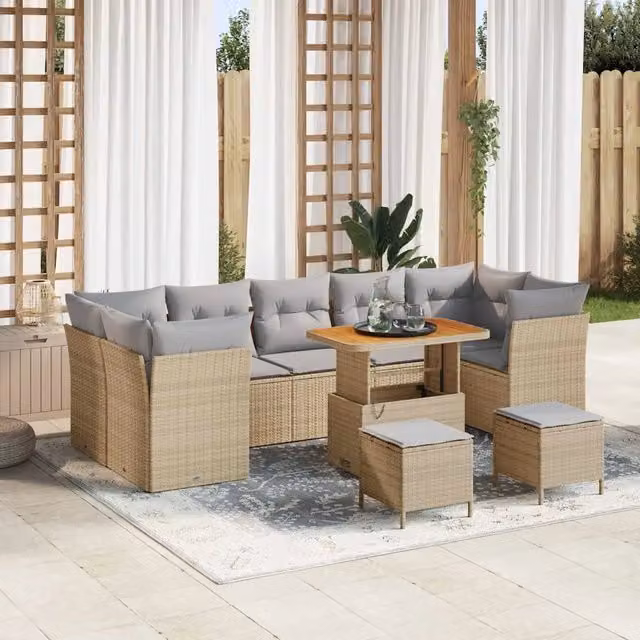vidaXL Set Divano da Giardino Moderno 7 Posti con Cuscini Beige e Grigio in Acciaio Verniciato a Polvere