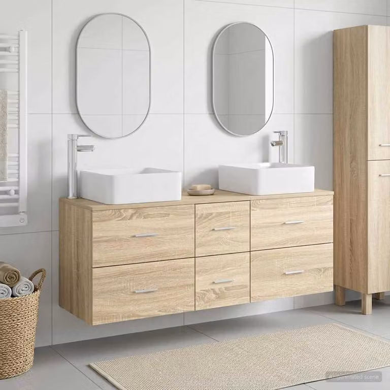 Set di armadi da bagno moderni vidaXL composto da 3 pezzi in legno marrone con mobile sottolavabo e pensili a parete L/P/H: 49,5 x 41 x 63 cm