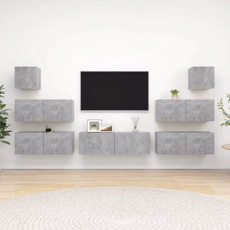 vidaXL Set di Mobili Porta TV Moderno da 7 Pezzi in Legno e MDF Grigio Opaco