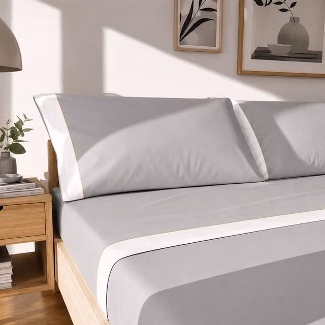 Completo letto matrimoniale cotone bordato grigio