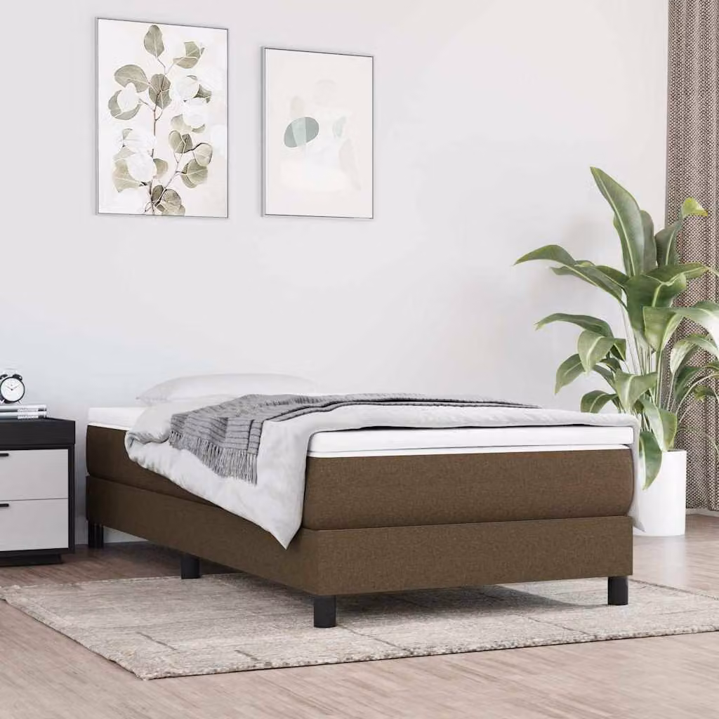 Letto ibrido vidaXL con giroletto a molle e materasso in tessuto marrone e bianco, L/P/H: 200 x 90 x 25 cm