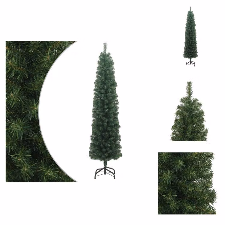 vidaXL Albero di Natale artificiale slim con supporto verde 180 cm PVC - Alberi di Natale