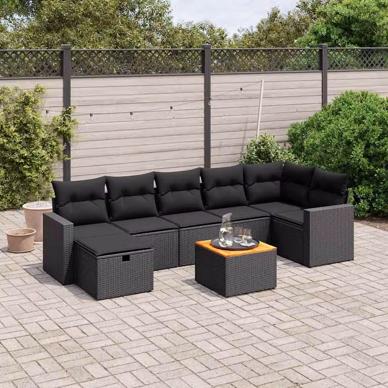 Set di Divani da Giardino vidaXL a Forma di L con Cuscini Nero in Polyrattan e Acciaio