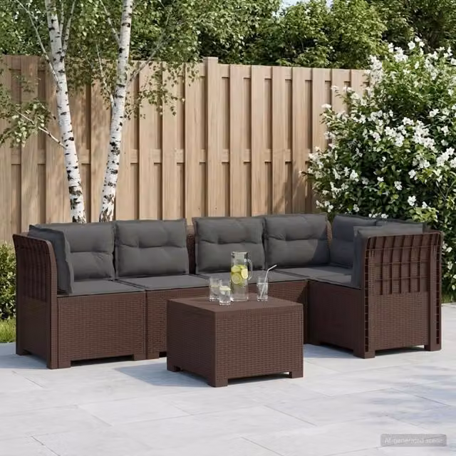 Divano da Giardino 5 Posti con Cuscini Stile Rattan PP Marrone 3444091