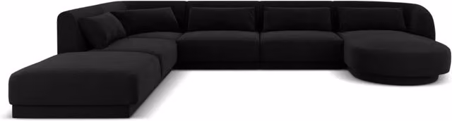 Divano panoramico sinistro Tulum Cosmopolitan Design a 6 posti in velluto nero L/P/H: 330 x 167 x 70 cm