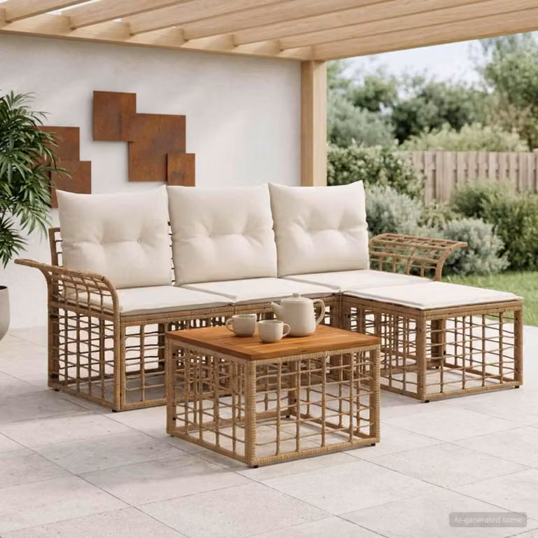 Maison Exclusive - Set da esterno per divano, 5 pezzi, 4 posti, color naturale e crema