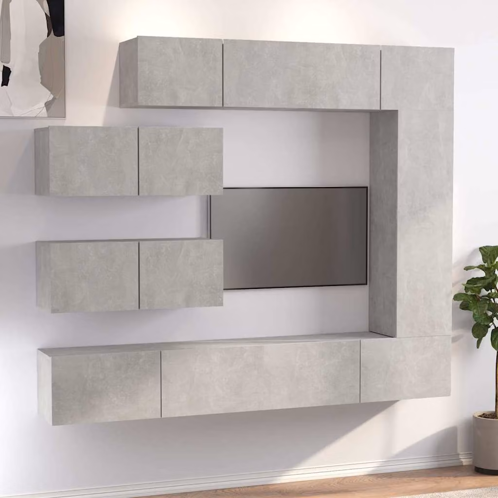 vidaXL Set di Mobili Porta TV 7 pz Grigio Cemento in Legno e MDF