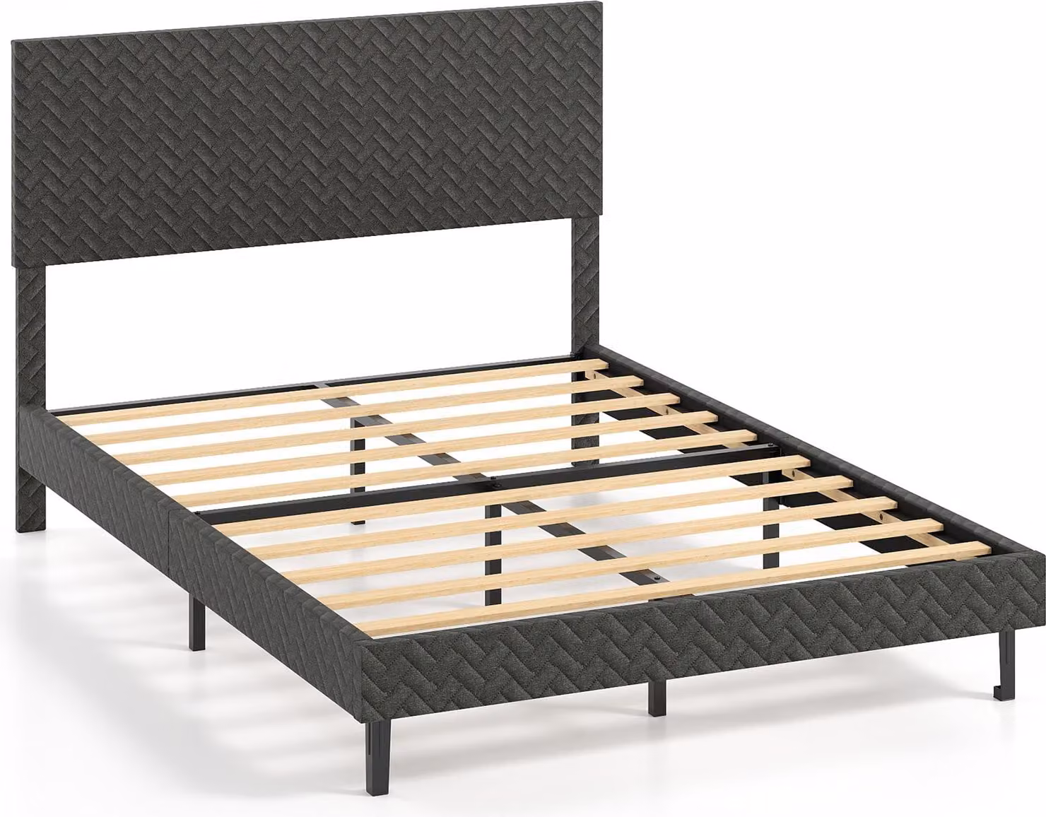 Letto imbottito COSTWAY con rete a doghe, struttura del letto con testata regolabile in altezza e altezza 30 cm, struttura del letto senza materasso, in velluto grigio 140 x 200 cm