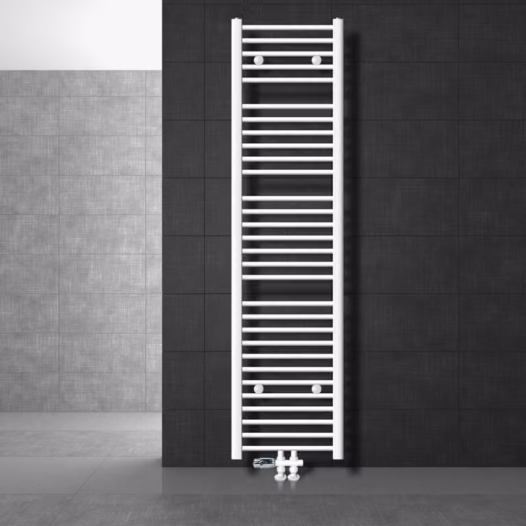 LuxeBath Radiatore da bagno attacco centrale 400 x 1800 mm Bianco diritto con termostato e set di collegamento attraverso il pavimento Bianco - Radiatore, senza elemento riscaldante
