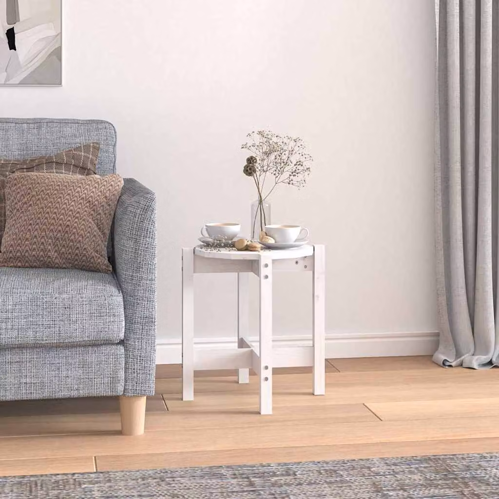 vidaXL Tavolino da Salotto Bianco in Legno di Pino Massello, Forma Rotonda, Ø 42,5 x H 45 cm
