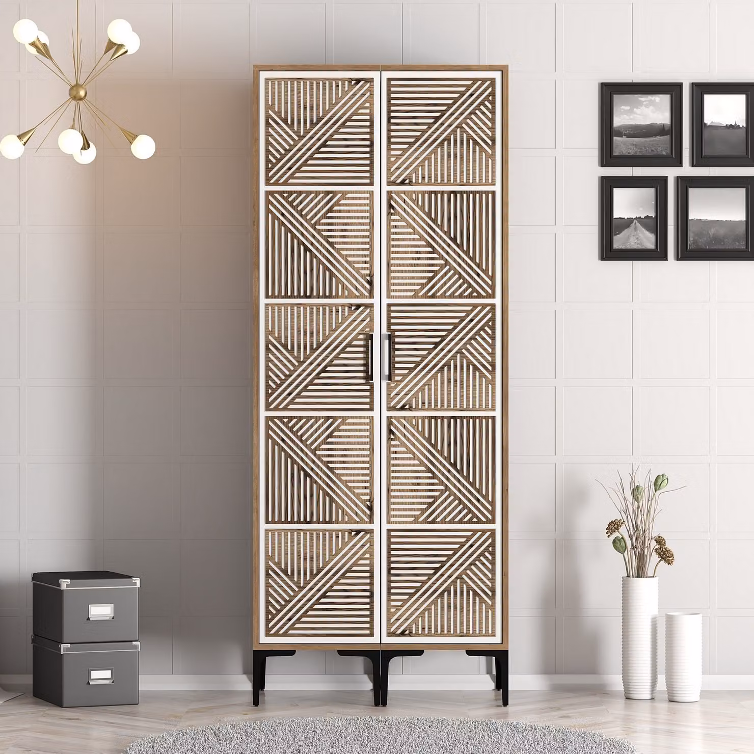 Skye Decor, Kumsal PP - Noce, Bianco, Armadio, Noce, 100% PANNELLI DI PARTICELLE RIVESTITI IN MELAMMINA, 80 x 201,4 x 47,5 cm