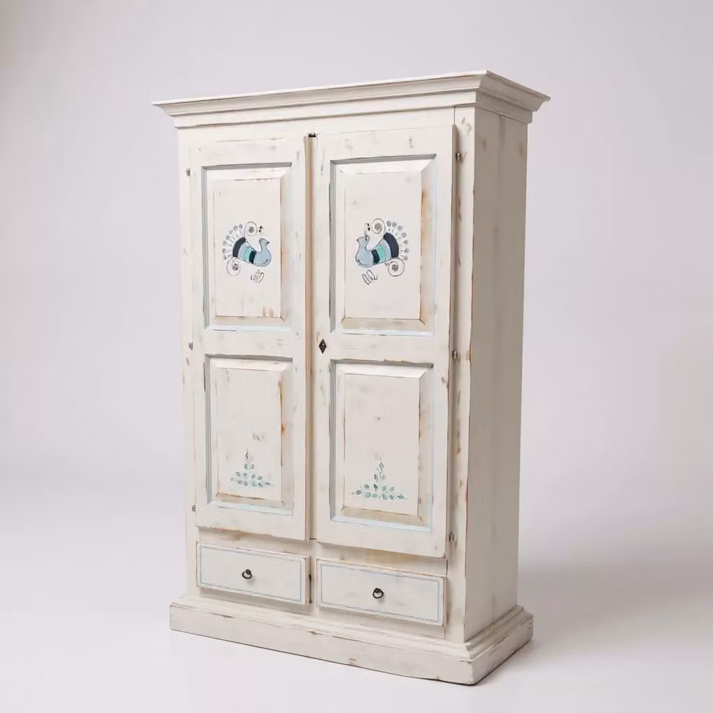 Armadio Shabby Chic a 2 Ante con Cassetti Interni Mobili 2G Bianco L: 125 cm, P: 61 cm, H: 200 cm – 1